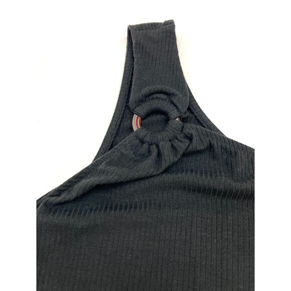 Love, Fire Plus Size One-Shoulder Black Ribbed O-Ring Crop Top Tank 2X NWT - Picture 3 of 4